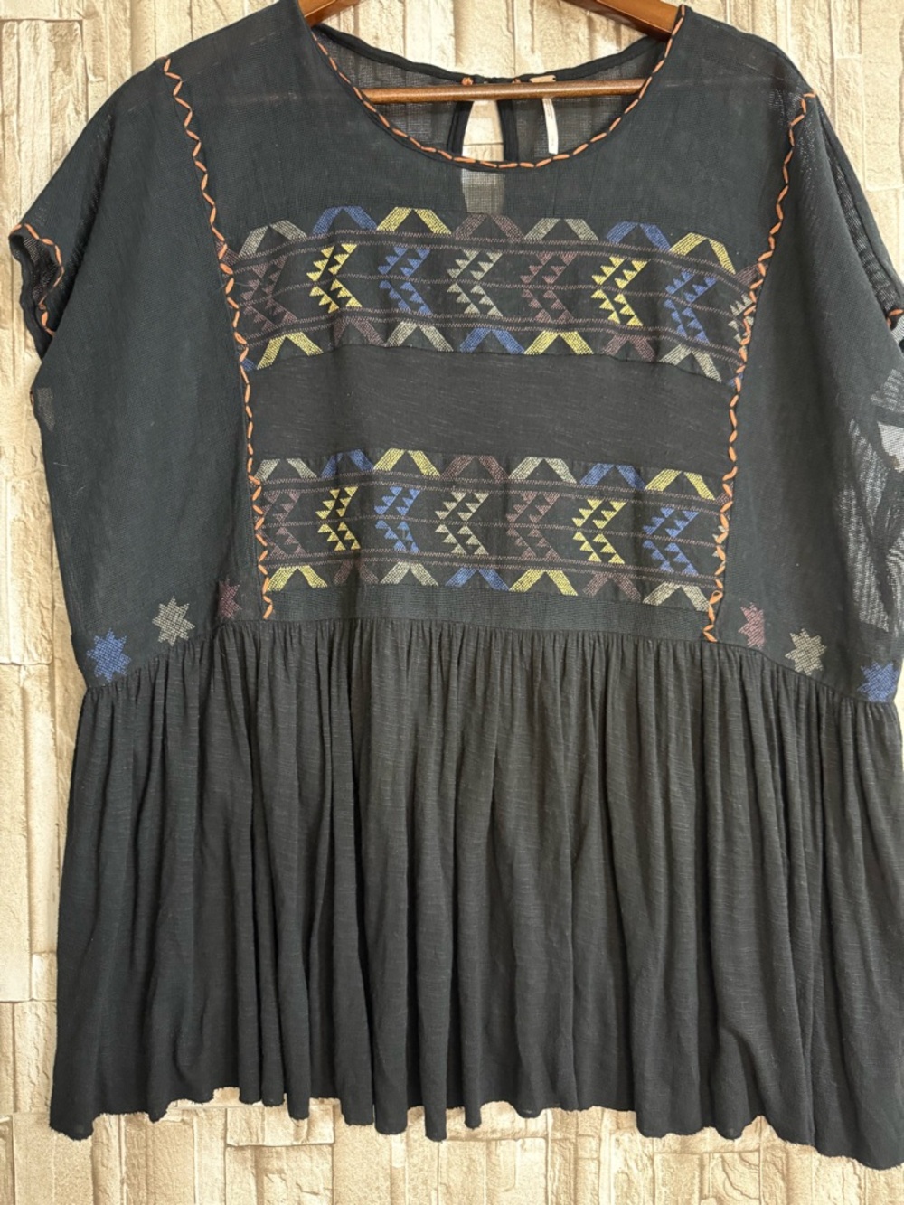 Free People Black Knit Top with Ivory Tag